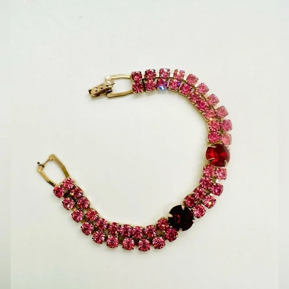 Vintage pink and red rhinestone bracelet